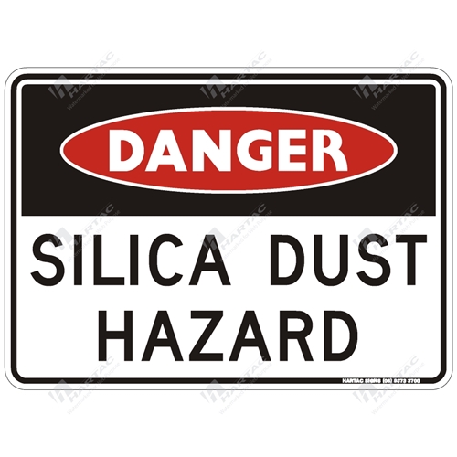 600*450 Danger 5mm Corflute Non-Ref Silica Dust Hazard Black & Red on White