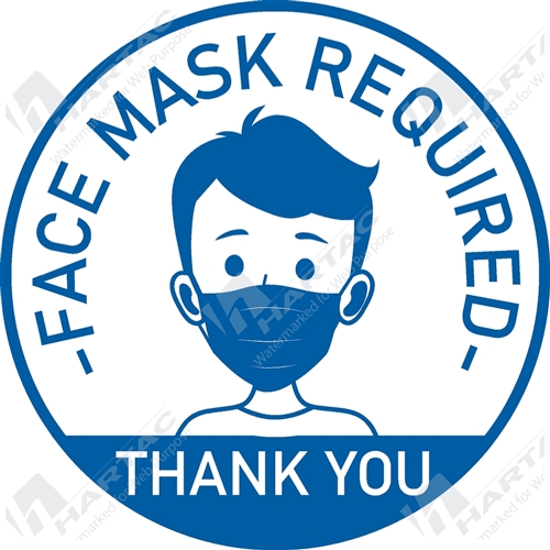Coronavirus (COVID-19) Health Warning "Face Mask Required Thank You" (Design 1) Self-Adhesive - 200mm Diameter