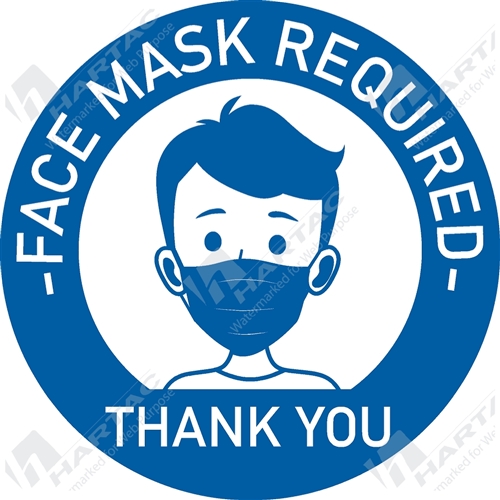 Coronavirus (COVID-19) Health Warning "Face Mask Required Thank You" (Design 2) Self-Adhesive - 200mm Diameter