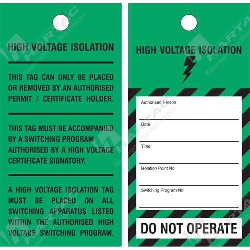 Hartac Poly Tag 75*150 High Voltage Isolation Black on Green