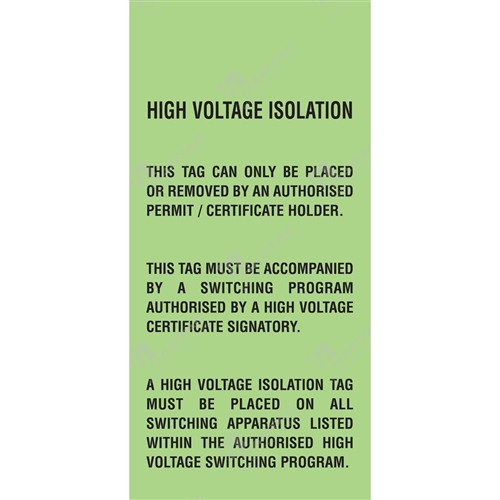 Hartac Paper Tag 75*150 High Voltage Isolation Black on Green pk100
