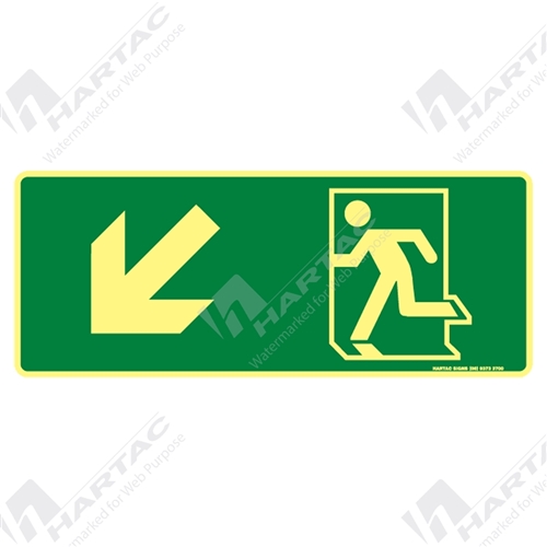 450*180 Gen Metal Lum Running Man Picto Down/Left Arrow Luminous on Green