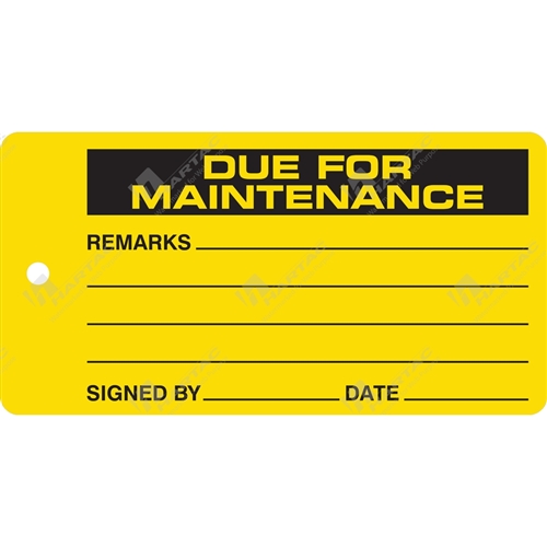Hartac Poly Tag 145*75 Due for Maintenance Black on Yellow