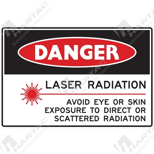 450*300 Danger Poly Non-Ref Laser Radiation etc Black & Red on White