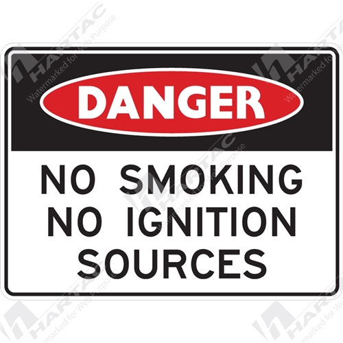300*225 Danger Poly Non-Ref No Smoking No Ignition Sources Black & Red on White