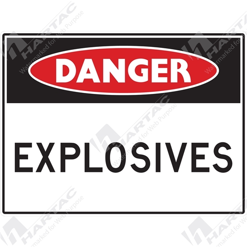 600*450 Danger Metal Ref CL2 Explosives Black & Red on White