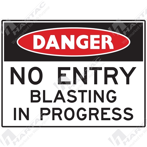 450*300 Danger Metal Ref CL2 No Entry Blasting in Progress Black & Red on White