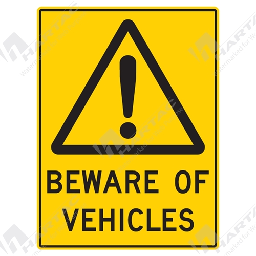 225*300 Warn Poly Non-Ref Beware Of Vehicles With Picto Black on Yellow
