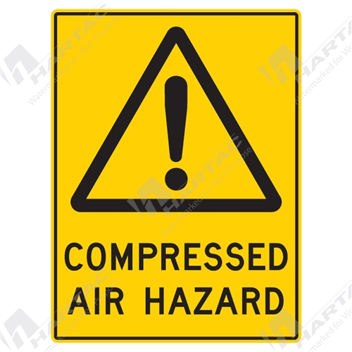 450*600 Warn Poly Non-Ref Compressed Air Hazard With Picto Black on Yellow