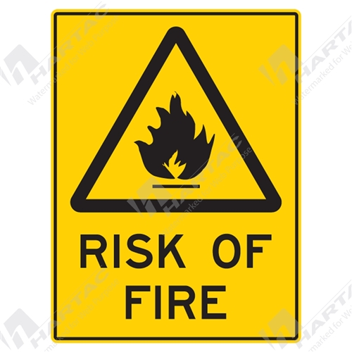 450*600 Warn Poly Non-Ref Risk Of Fire With Picto Black on Yellow