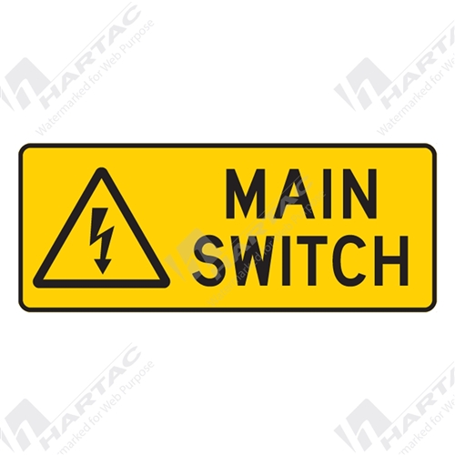 300*125 Warn S/A Non-Ref Main Switch With Picto Black on Yellow