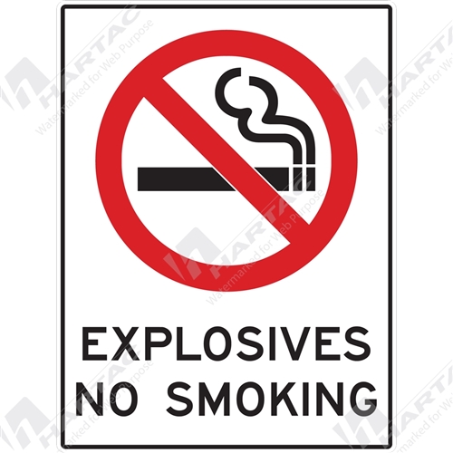 450*600 Prohib Poly Non-Ref Explosives No Smoking With Picto Black & Red on White