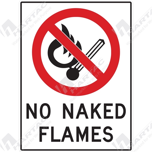180*250 Prohib S/A Non-Ref No Naked Flames With Picto Black & Red on White