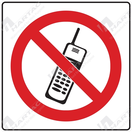 50*50 Prohib S/A Non-Ref No Mobile Phones Picto Only Black & Red on White