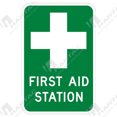 450*600 Gen Metal Non-Ref First Aid Station With Picto White on Green