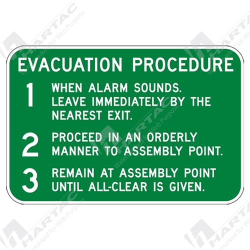 300*225 Gen Poly Non-Ref Evacuation Procedure White on Green
