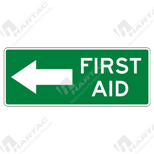 450*180 Poly Non-Ref First Aid With Left Arrow White on Green