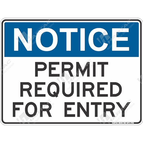 450*300 Notice Poly Non-Ref Permit Required For Entry Blue & Black on White