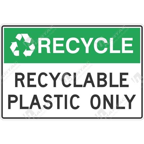 150*100 Gen S/A Non-Ref Recycle Recyclable Plastic Only Green & Black on White