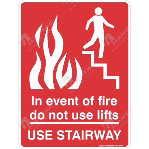 450*600 Fire Metal Non-Ref In Event Of Fire Do Not Use Lifts Use Stairway With Picto