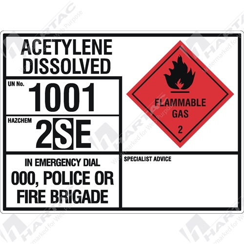 800*600 EIP Metal Non-Ref Acetylene Dissolved UN1001 Haz 2SE Class 2.1