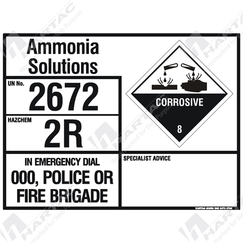 800*600 EIP Metal Non-Ref Ammonia Solutions UN2672 Haz 2R Class 8
