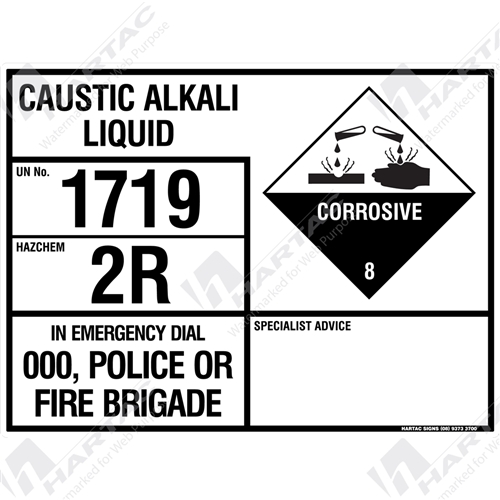 HS6848 Hazchem (EIP) "Caustic Alkali Liquid NOS" Metal NonReflective