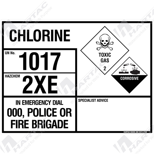 HS6850 Hazchem (EIP) "Chlorine" Metal NonReflective (UN1017 HazCode