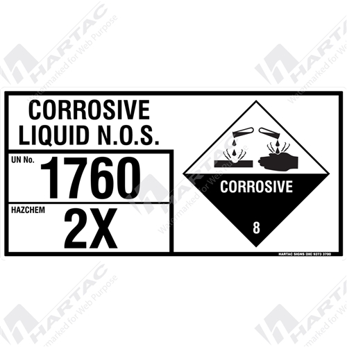 HS6853 Hazchem (EIP) "Corrosive Liquid NOS" Metal NonReflective
