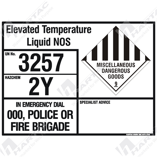 800*600 EIP Metal Non-Ref Elevated Temperature Liquid NOS UN3257 Haz 2Y Class 9