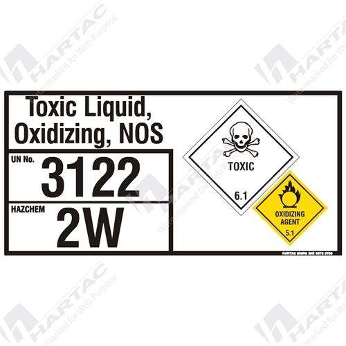 800*400 EIP Metal NonRef Toxic Liquid Oxidising NOS UN3122 Haz 2W Class 6.1 Sub Class 5.1