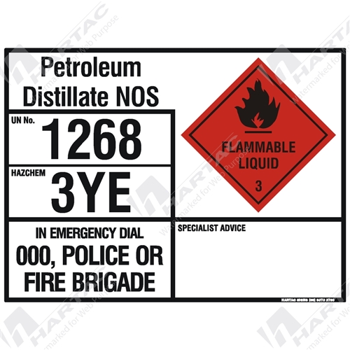 800*600 EIP Metal Non-Ref Petroleum Distillates NOS UN1268 Haz 3YE Class 3