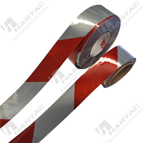 100mm D82 Ref CL1A Conspicuity Tape Red/White Diagonal Stripe Left 45.7mtr Roll
