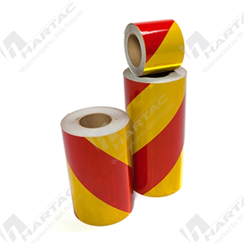 100mm D82 Ref CL1A Conspicuity Tape Red/White Diagonal Stripe Left 45.7mtr Roll