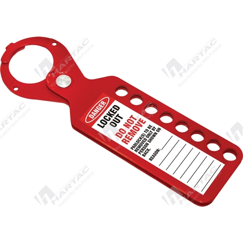 TAGO Labelled Lockout Hasp Red 8x 10mm Holes 38mm Jaw