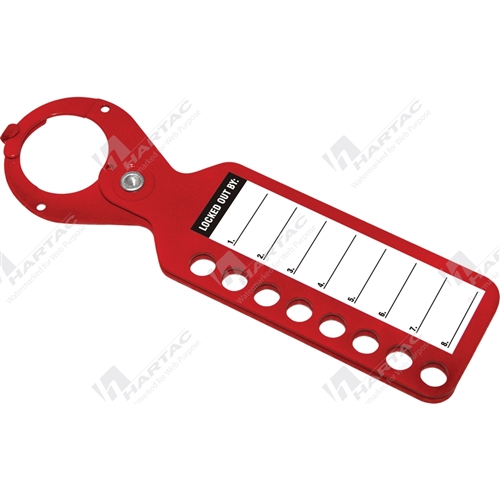 TAGO Labelled Lockout Hasp Red 8x 10mm Holes 38mm Jaw