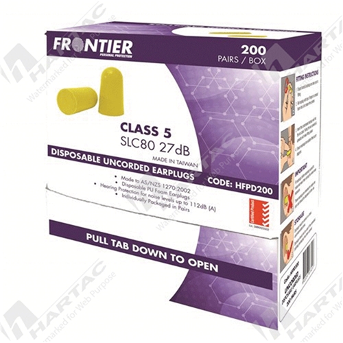 Frontier Disposable Ear Plugs Uncorded, CL5 29dBA Box of 200 Pairs