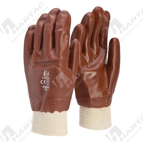 Frontier Glove PVC Red Knitted Wrist Full Dip Single Dip Size L (Pk of 12 Pairs)