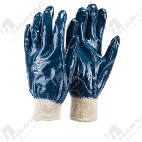 Frontier Glove Nitrile Dip - Full Dip Blue Knit Wrist, Size L (Pk12)