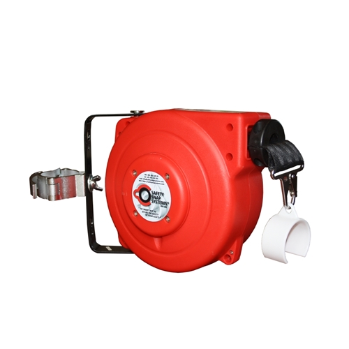 5m Retractable Safety Barrier w/ Red/White Stripe Tape w/ Pipe Clamp