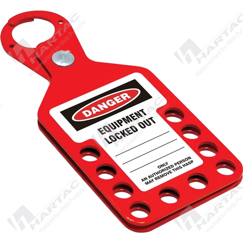 TAGO Labelled Lockout Hasp Red 10x 10mm Holes 25mm Jaw