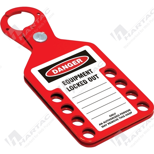 TAGO Labelled Lockout Hasp Red 8x 10mm Holes 25mm Jaw