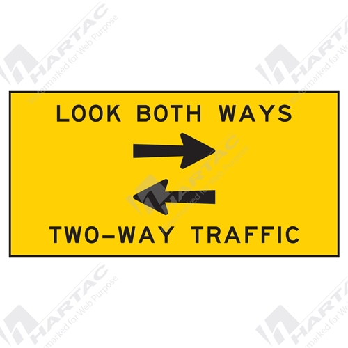 1200*600 Traff Corflute Ref CL1 Look Both Ways Two-Way Traffic Black on Yellow