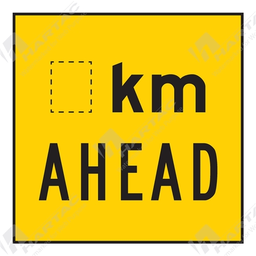 600*600 Traff Corflute Ref CL1 __km Ahead Black on Yellow