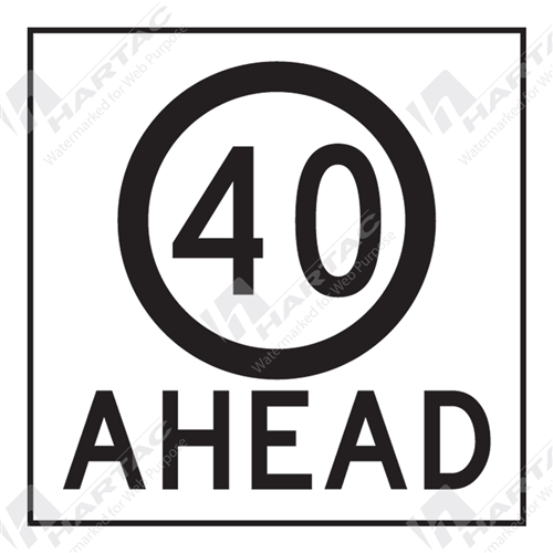 600*600 Traff Corflute Ref CL1 Black on White 40km Ahead Symbolic