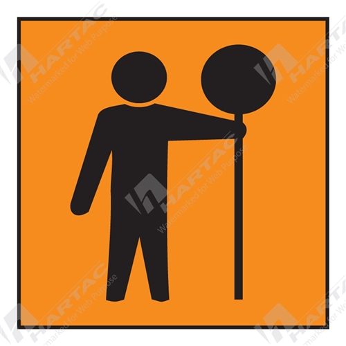 600*600 Traff Corflute Ref CL1 Black on Fluoro Orange Traffic Controller Symbol