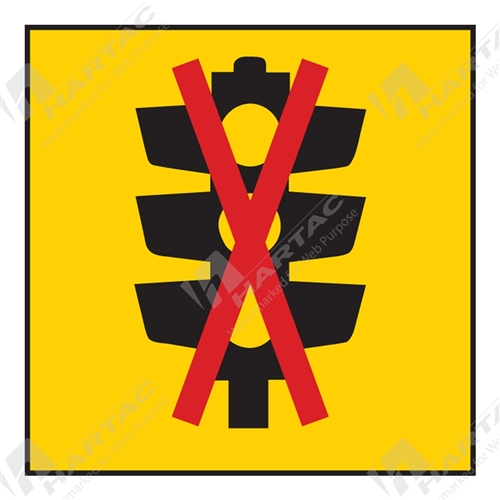 600*600 Traff Corflute Ref CL1 Traffic Signals Not Working Black & Red on Yellow