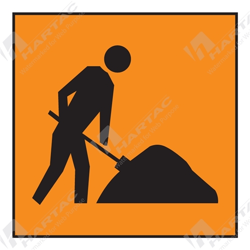 600*600 Traff Corflute Ref CL1 Black on Fluoro Orange Workers Ahead Picto