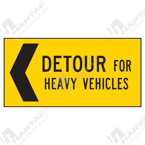 1200*600 Traff Corflute Ref CL1 Detour For Heavy Vehicles Left Black on Yellow