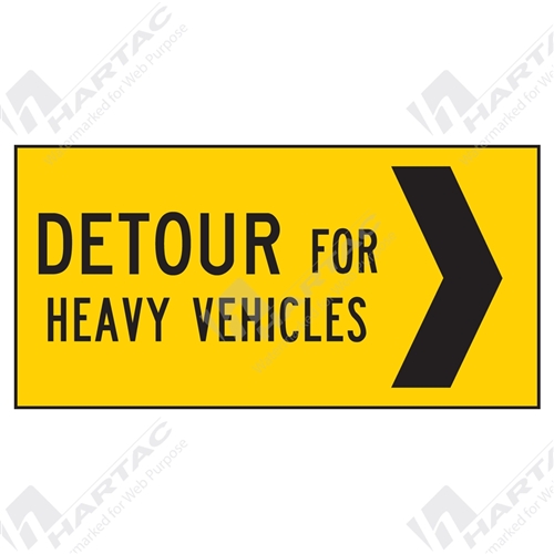 1200*600 Traff Corflute Ref CL1 Detour For Heavy Vehicles Right Black on Yellow